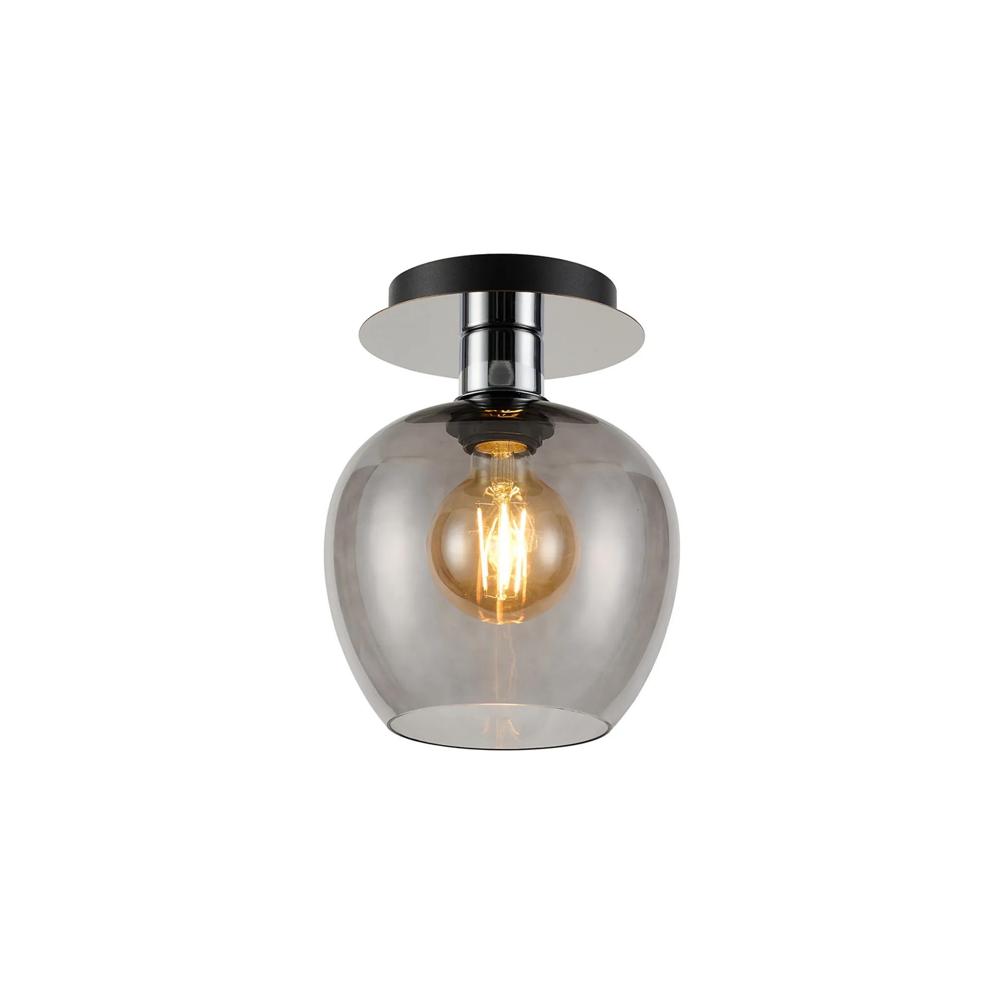 DK1338  Lori 15cm Round Ceiling Flush, 1 Light Flush Fitting E27, Polished Chrome/Smoke Wine Shades